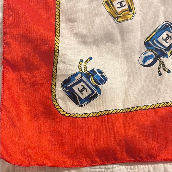 Vintage Chanel Red and White perfume bottle Patterned Scarf - Picture 2 of 6
